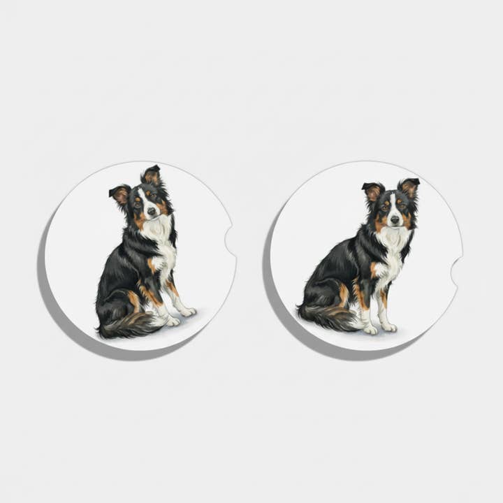 Border Collie Watercolor Style – Ceramic Car Coasters for wholesale by Designs by Mysh
