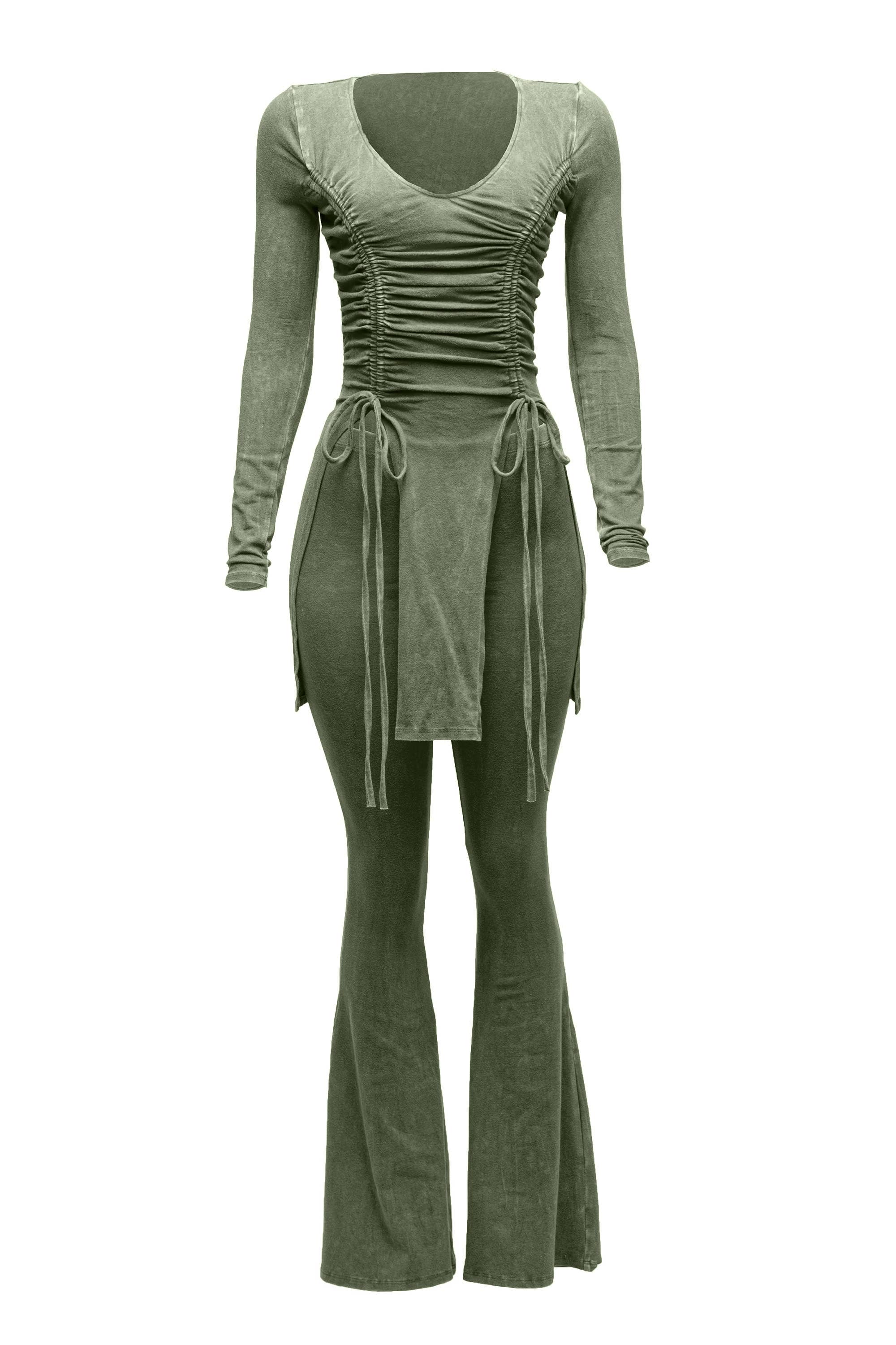 K Too - Wholesale Lounge Set - Women's - Mineral washed long sleeve bell bottom pants set4