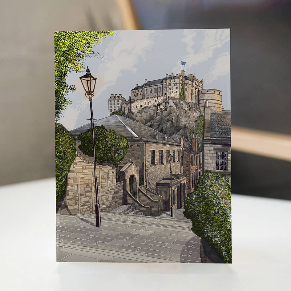 Turadh Design Co. - Wholesale Everyday Greeting Card - Edinburgh Castle & Vennel Steps Greetings Card, Scotland1