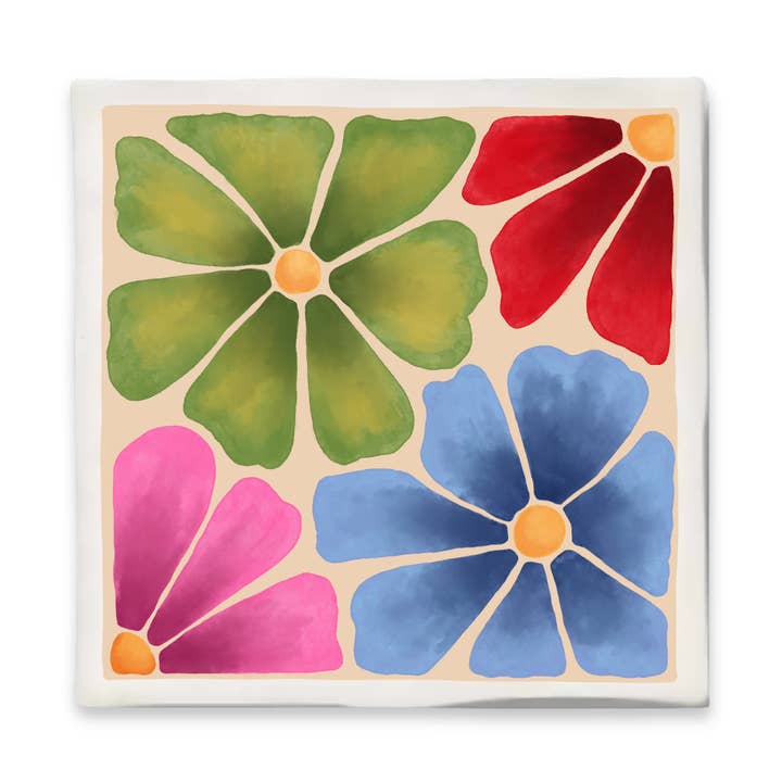 Carreau avec illustration - 10x10 cm - Fleurs colorées pour la vente par Bits of Bliss