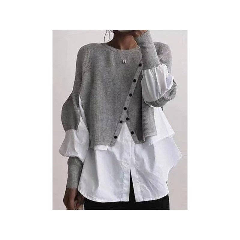 FurDecoration - Vente Pull en maille – femme - Pull décontracté à manches longues et col rond en patchwork4