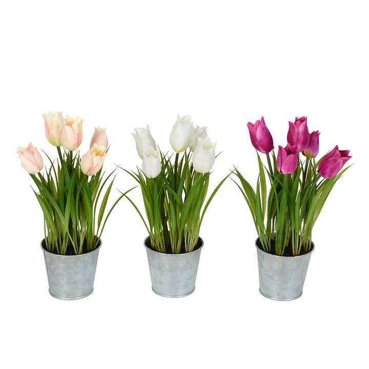 10,5" Künstliches Sortiment aus Tulpen in Metalltöpfen - SET VON 3 für den Großhandel von Dunn Deals