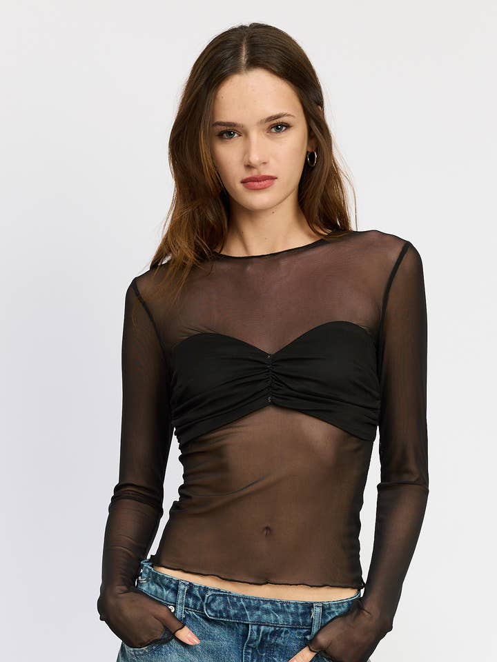 DOORSCHIJNENDE TOP MET RONDE HALS voor wholesale door Emory Park