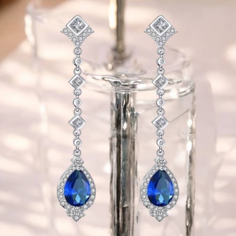 Athena Bridal Jewellery - Wholesale Dangle Earrings - CZCOLLECTION - STARLET CHANDELIER EARRINGS -CZER670 SAPPHIRE5