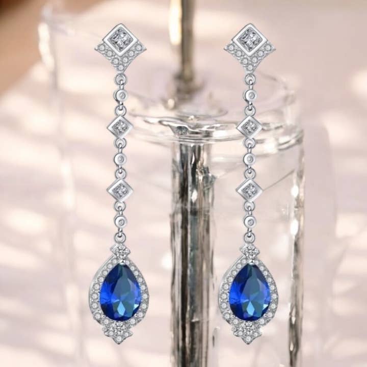 Athena Bridal Jewellery - Wholesale Dangle Earrings - CZCOLLECTION - STARLET CHANDELIER EARRINGS -CZER670 SAPPHIRE5