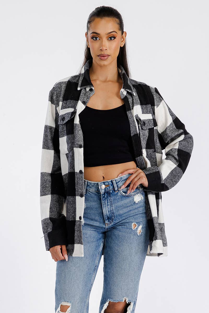 WEIV - Wholesale Shirt Jacket/Shacket - Women's - Boyfriend Oversized Soft Flannel Shacket0