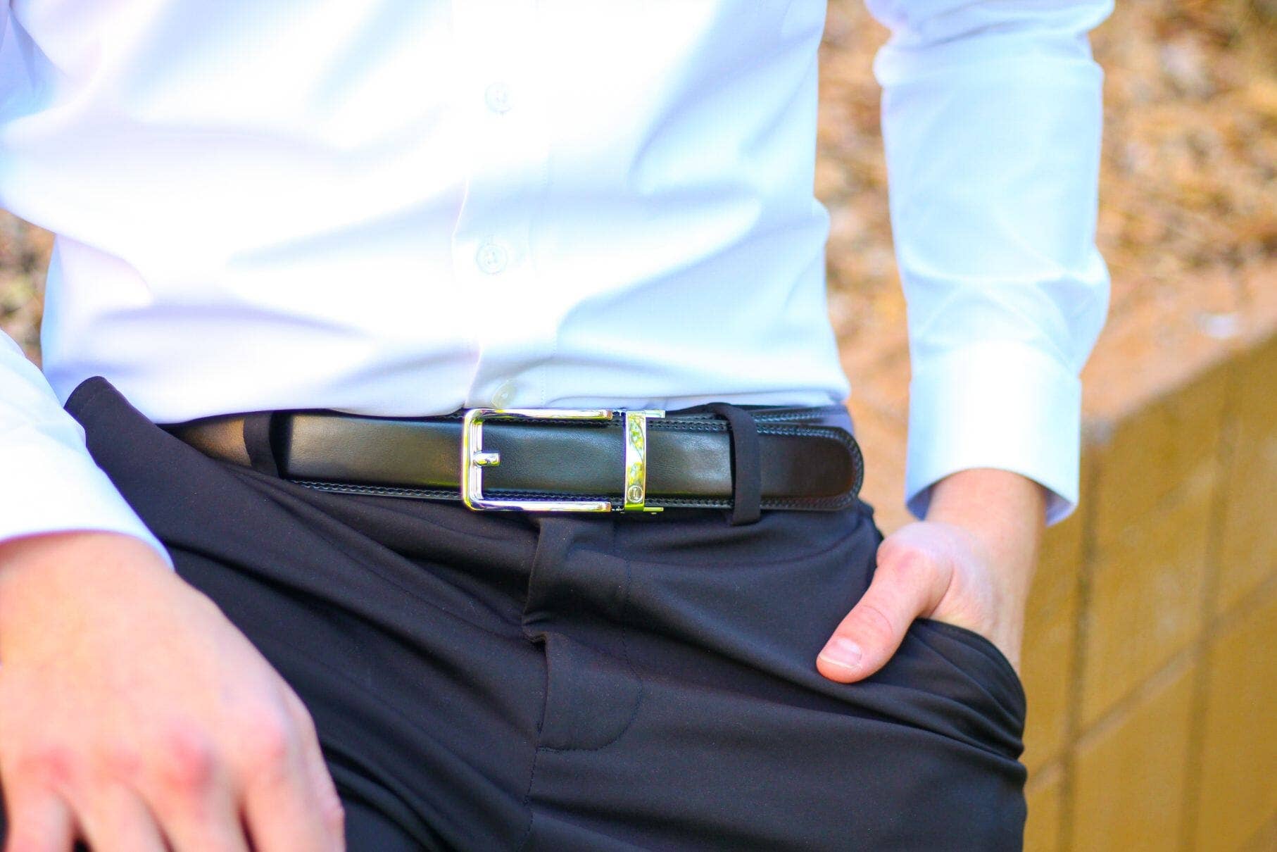 Tough Apparel – Engroshandel Bælte - Herre – Glans Sort Læder Ratchet Bælte & Spænde Sæt2