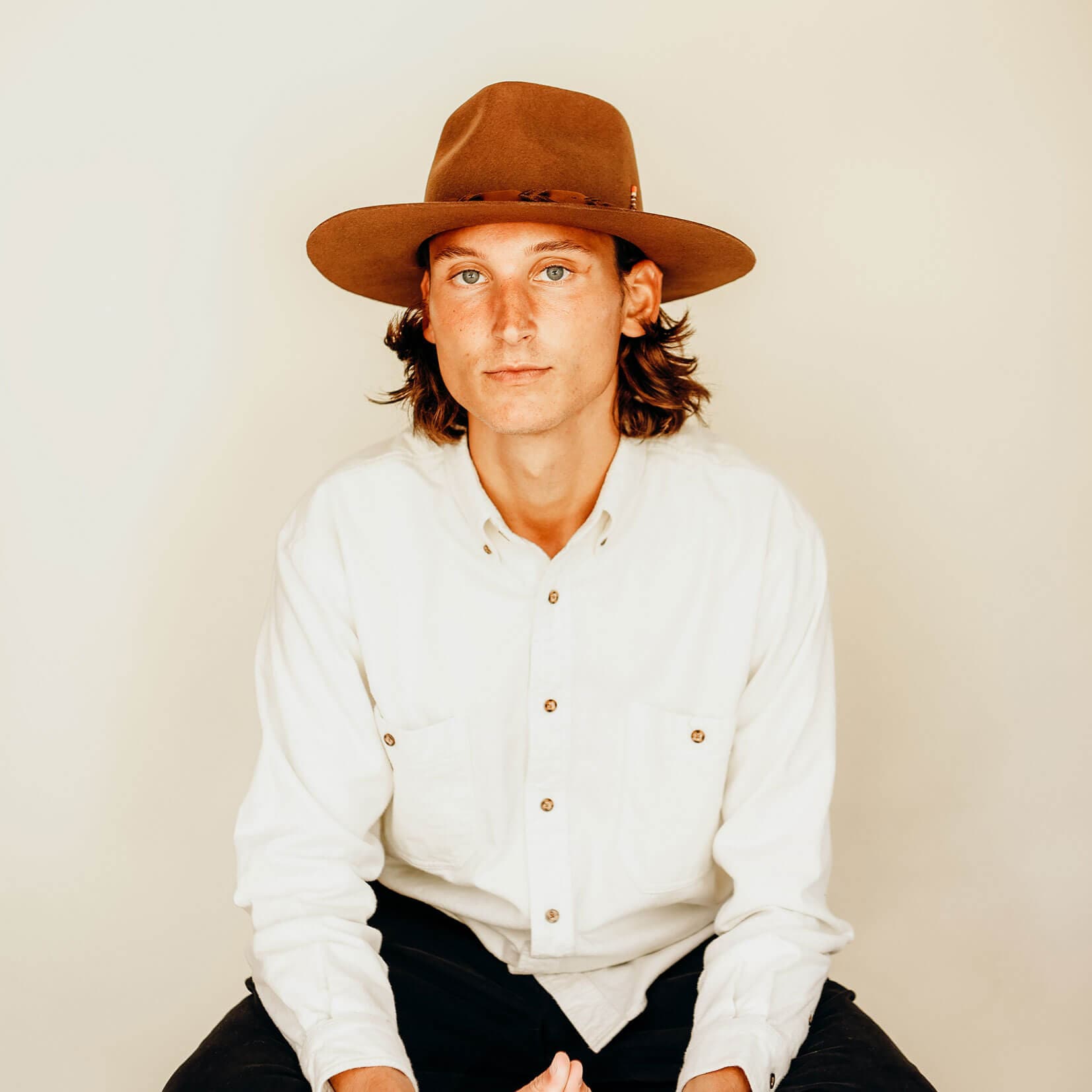 Brown 100% Australian Wool Felt Wide Brim Hat - Style Aspen for wholesale on Faire8