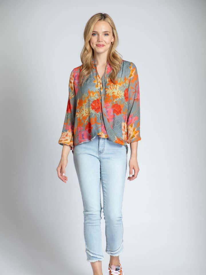 Boho Floral Print - Crossover Top With Tassel for wholesale by APNY