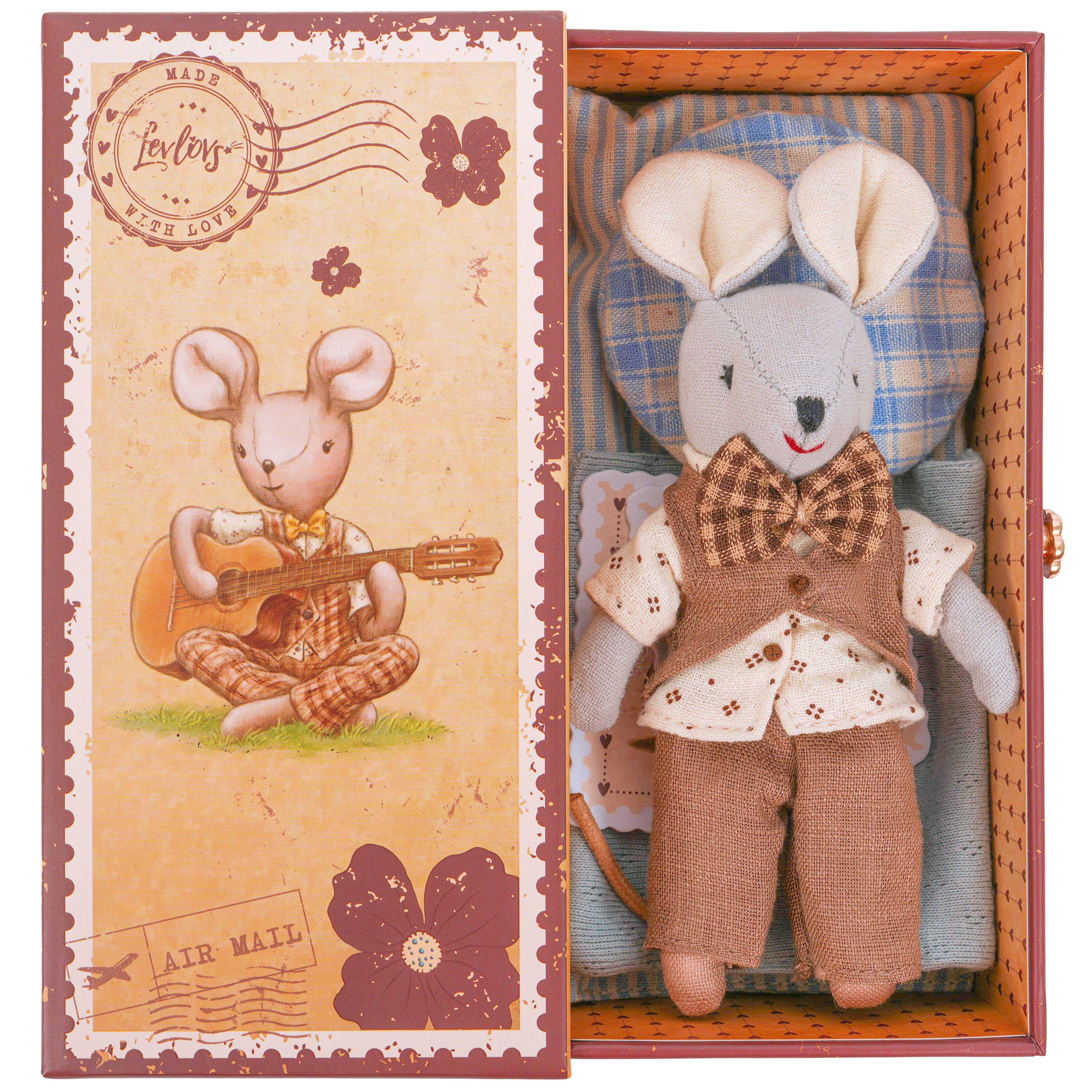 LEVLOVS - Wholesale Stuffed/Plush Toy - Kids & Baby - Levlovs Mouse Liam in Stamp Holder Box with Bedding1