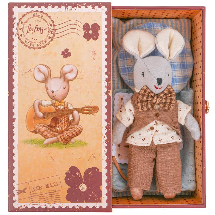 LEVLOVS - Wholesale Stuffed/plush toy – Kids & baby - Levlovs Mouse Liam in Stamp Holder Box with Bedding1