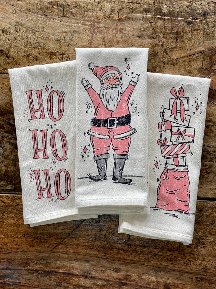 Santa & Presents BLUSH - Torchon pour la vente par SOUTHERN FRIED DESIGN BARN