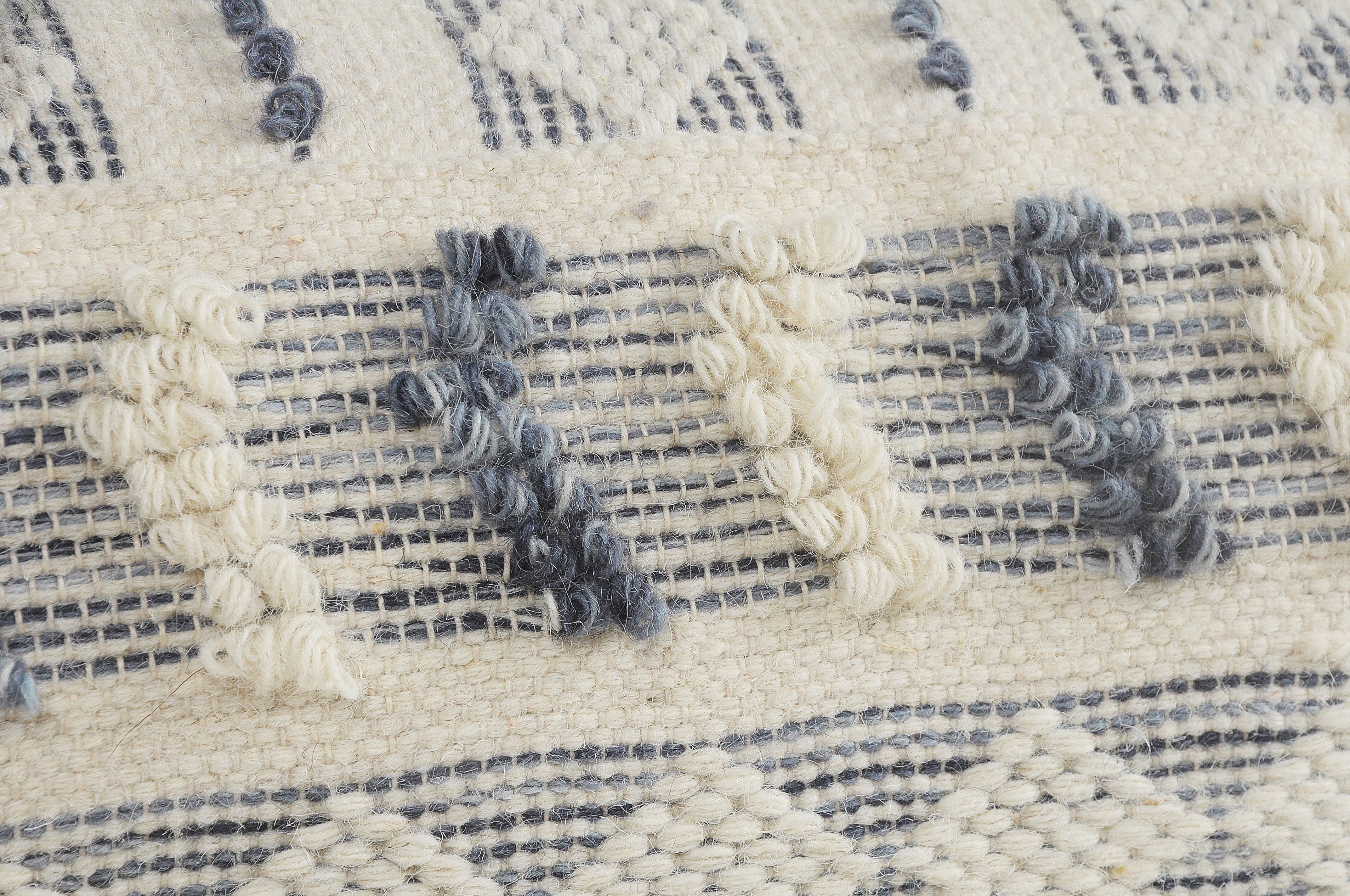 Navy Blue Ivory Handmade Flat-Woven Wool Pouf – Quick Seat or Ottoman for wholesale on Faire4