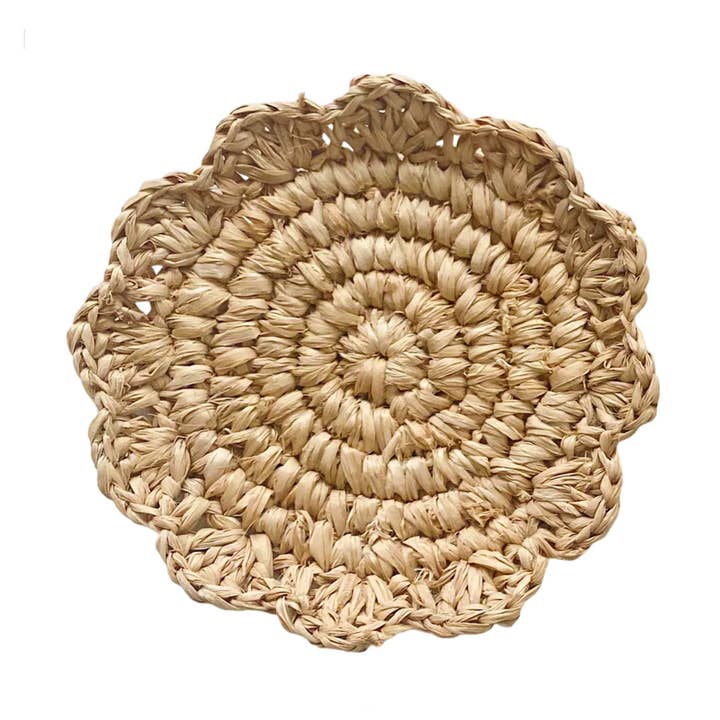 Scallop Raffia Coaster - Boho Woven Straw Flower Drink Mat for wholesale by Bali Harvest