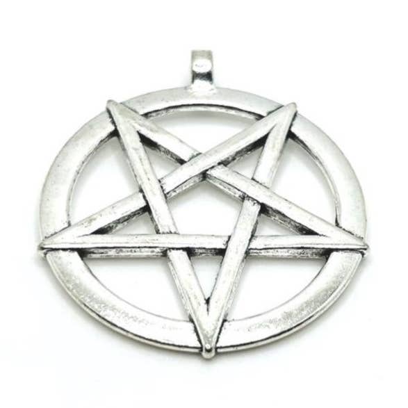 Large Silver Pentagram Pendants, 47x52mm for wholesale by Guerrilla Charm