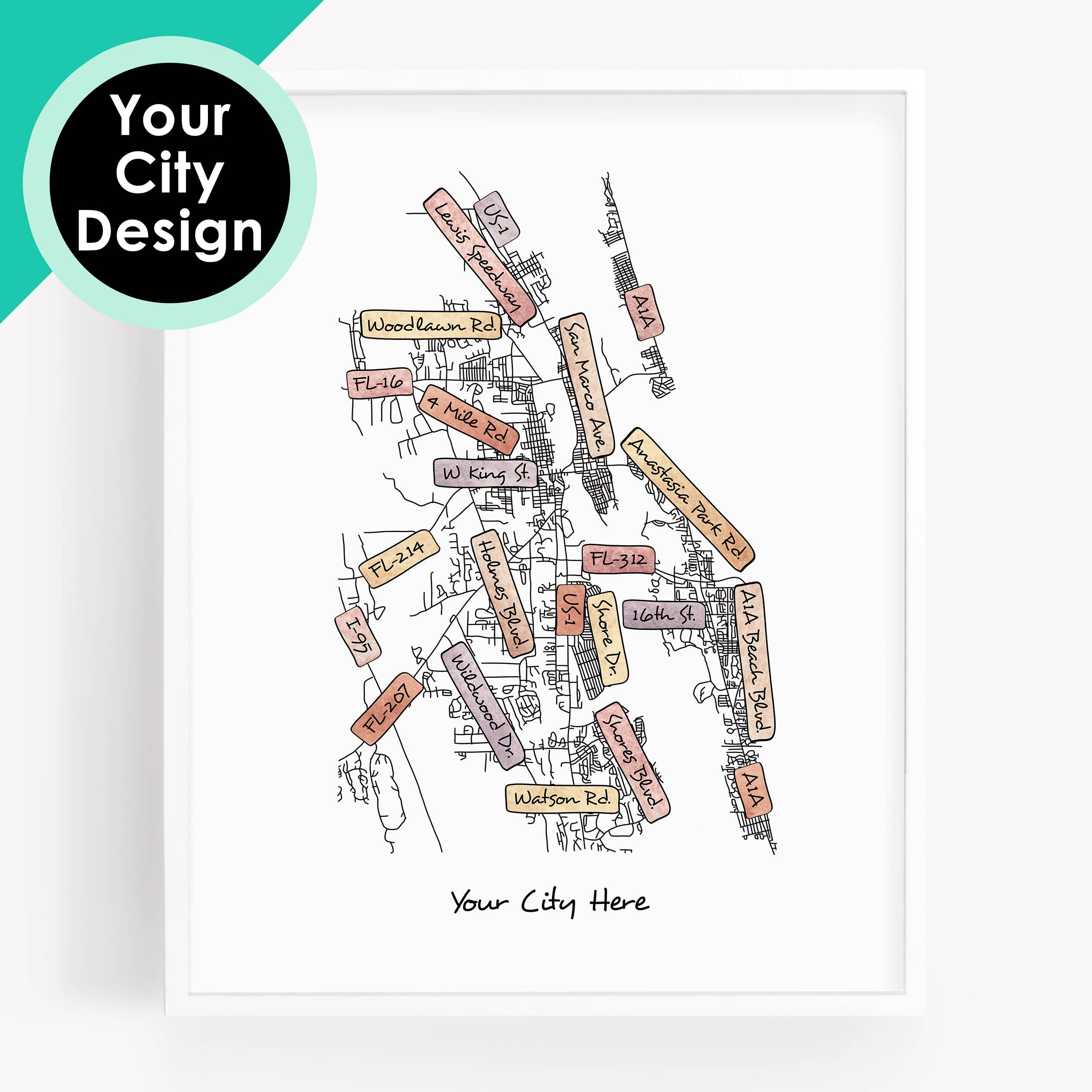 Sparks House Co. - Wholesale Art Print - Street Map Print - Street Names - Your City - Custom Order12