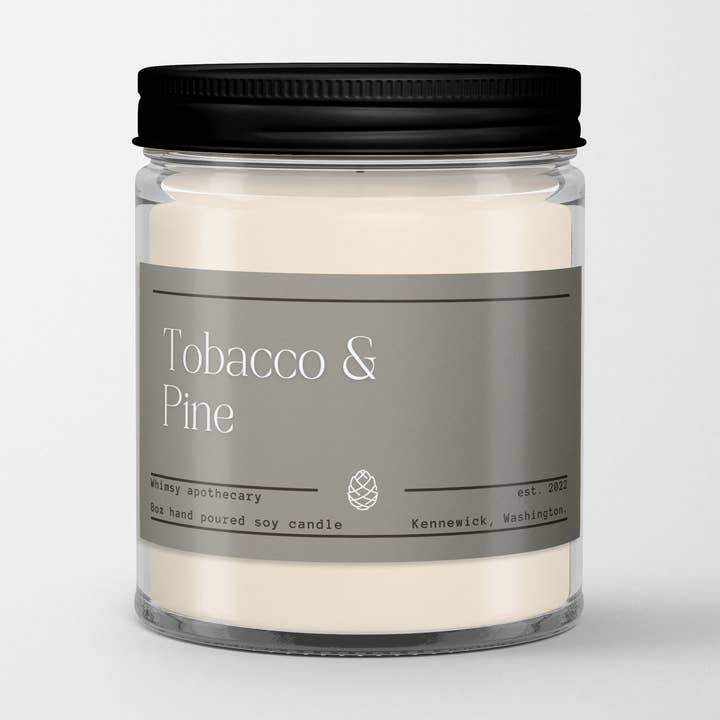 Tobacco & Pine 8oz Candle for wholesale by Whimsy apothecary