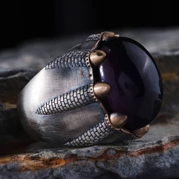 Anillo de plata con forma de garra de águila con piedra de amatista, hecho a mano de ley 925 para venta al por mayor de Albertino Silver