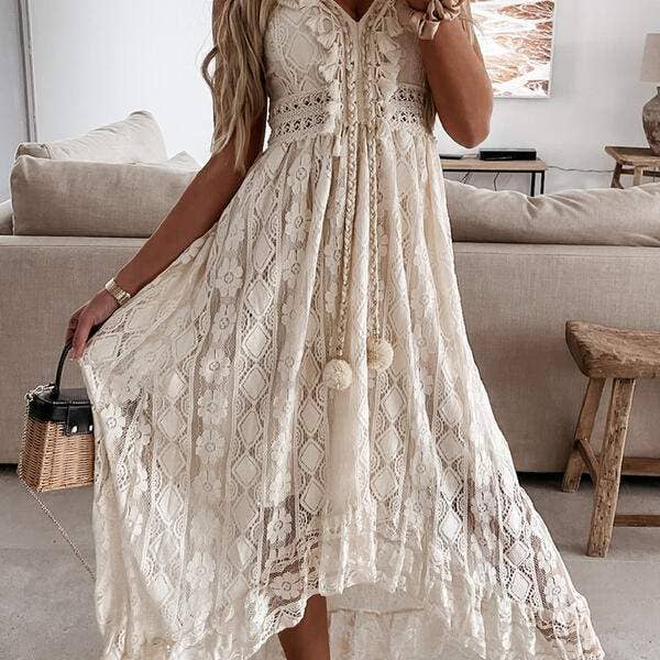 Fashion Combination - Wholesale Blouse - Women's - spring lace sling large swing solid color dress11