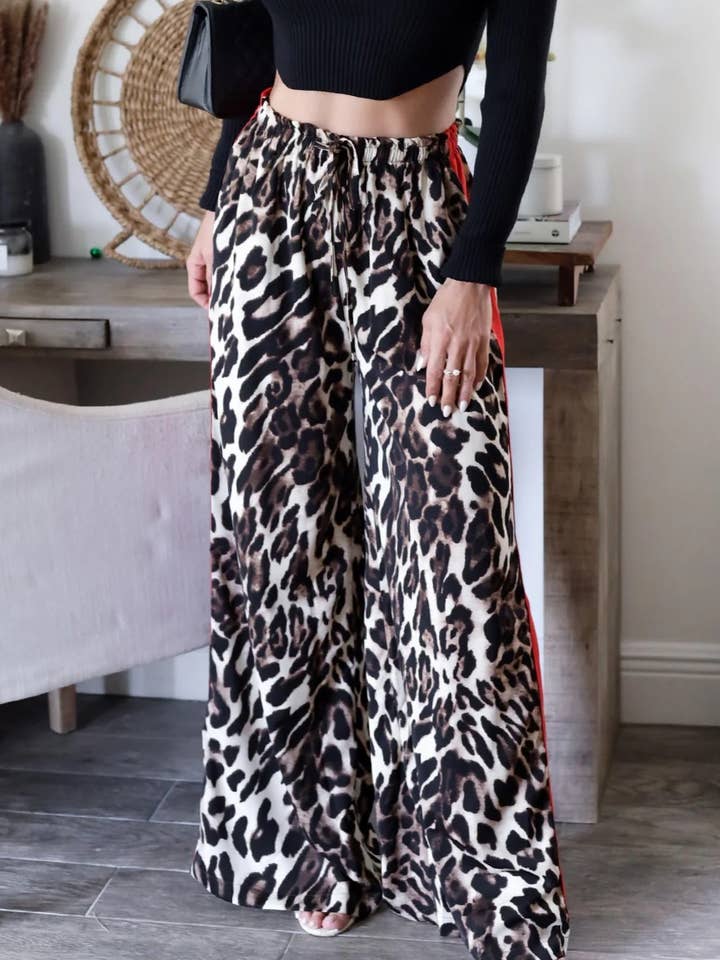 Leopard Print Red Striped Wide-Leg Trousers for wholesale on Faire1