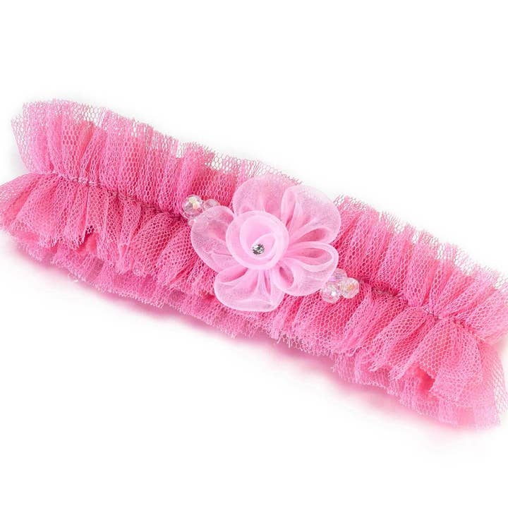 Pink Tulle Garter with Flower for wholesale by Lillian Rose