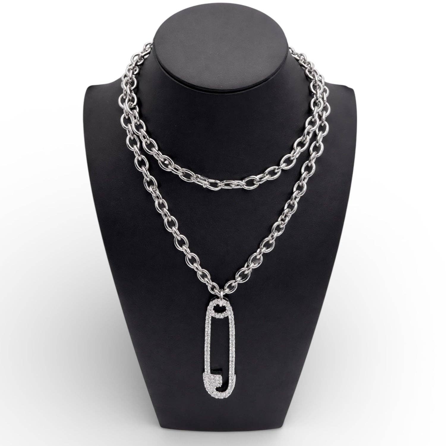 Jagged Halo Jewelry - Wholesale Pendant/Charm Necklace - Safety Pin Pendant Long Chain Necklace5