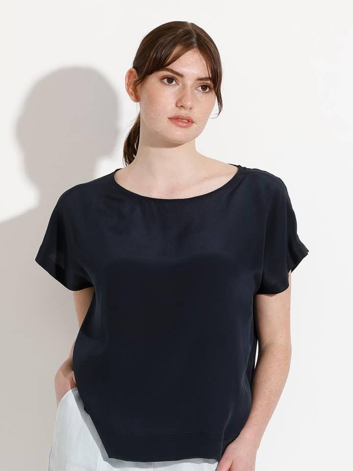 Opera - Blue Poles - Silk Top - Australian Made for wholesale by Tale the Label