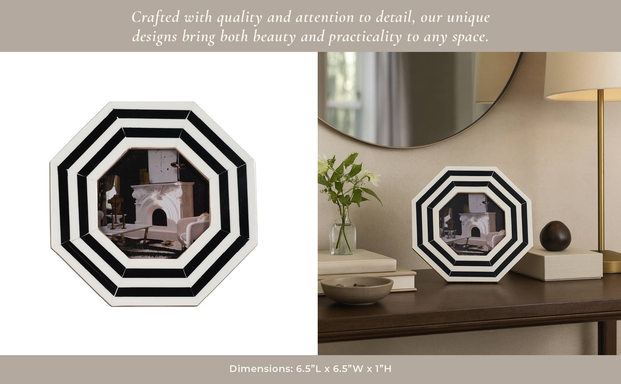 Sagebrook Home - Wholesale Picture Frame - Photo Frame-Black/White Resin Lines Octagon, 4x4 in.10