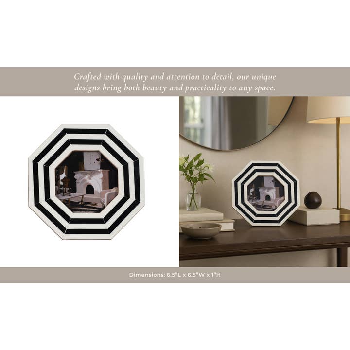 Sagebrook Home - Wholesale Picture Frame - Photo Frame-Black/White Resin Lines Octagon, 4x4 in.10