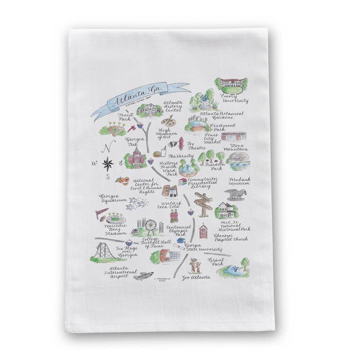 Atlanta, Ga Map Tea Towel for wholesale by The Write Occasion Calligraphy
