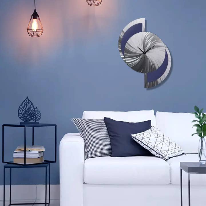 Modern Elements Art – wholesale Wall Accent – Navy Blue Wall Clock Tited "Elliptica" (Navy Blue Edition)