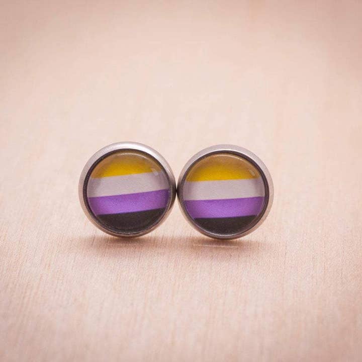 Crafty Queer Studio - Wholesale Stud/Post Earrings - Non-binary flag pride LGBTQ+ earrings - stud or dangle1