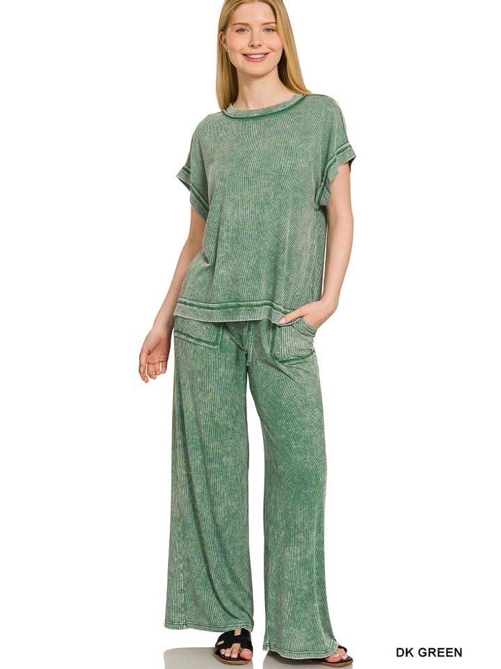 42POPS – wholesale Lounge set – Women's – ....0810 Ribbed Acid Wash Rayon Top & Pants 2PC Set SI-284134