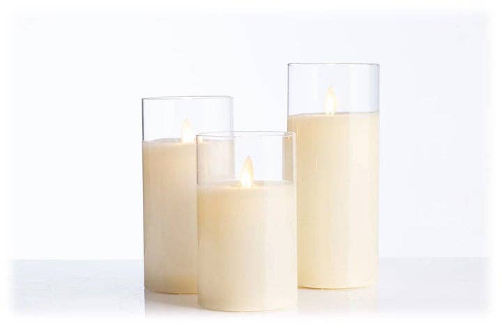Will's Company - Wholesale Flameless Candle - LED Candle in Glass Cylinder w/Flickering Flame & Remote S/311