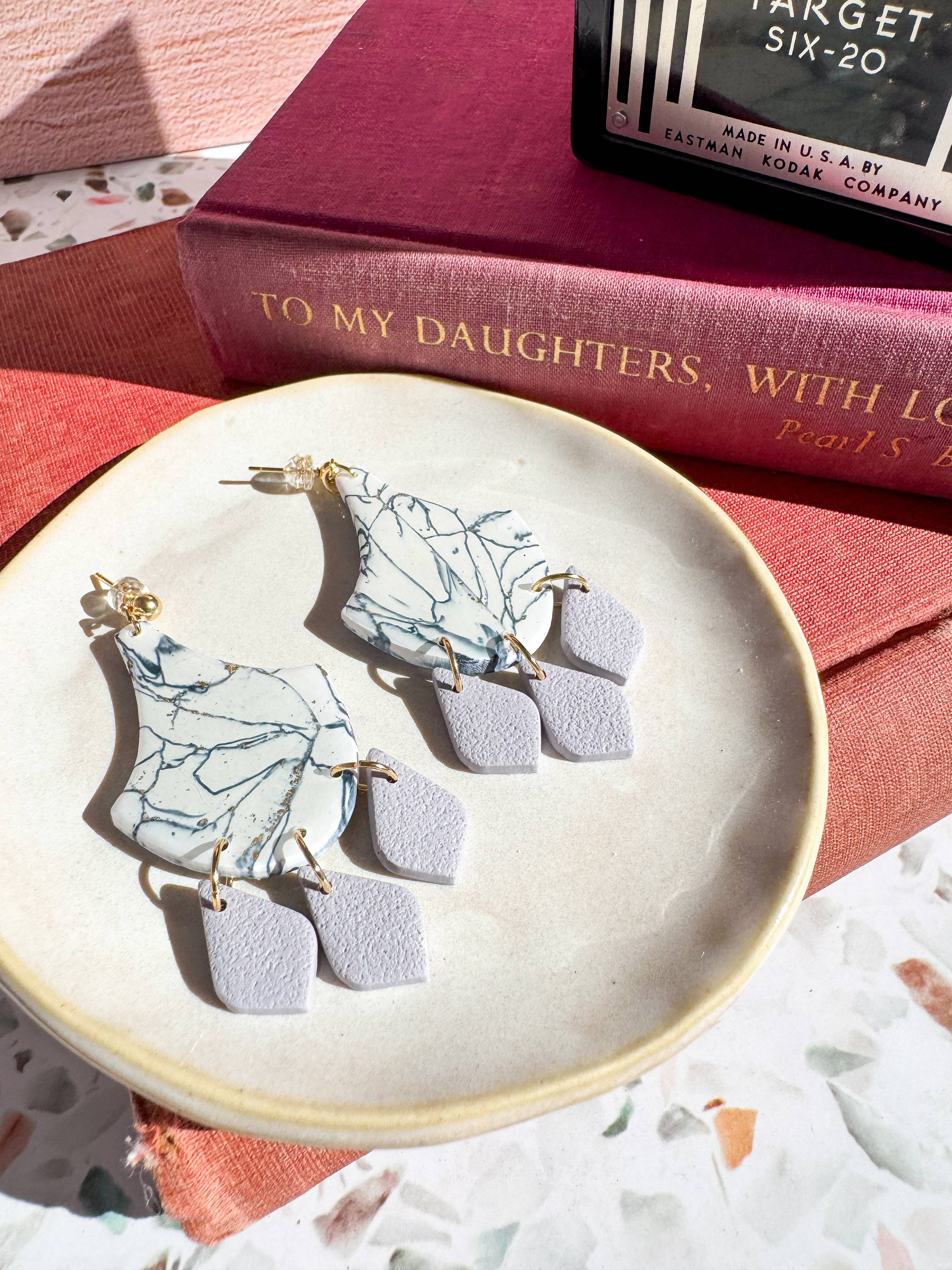 Anam Cara Clay Goods - Wholesale Dangle Earrings - Marbled Cherish Drop Earrings-Polymer Clay8