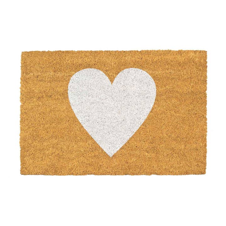 Rinkit Ltd - Vente Paillasson - Paillasson antidérapant Nicola Spring en fibre de coco - 60 x 40 cm - Cœur blanc0