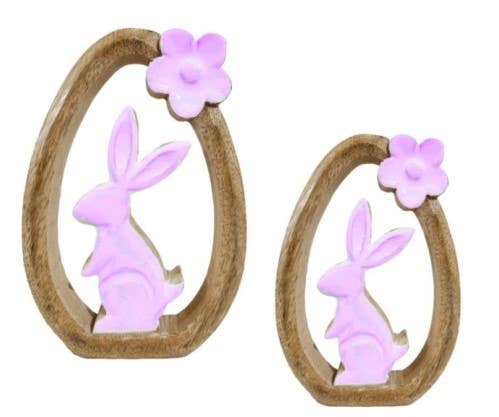 Vatican Homes - Wholesale Decorative Tabletop Object - SET OF 2 LILAC WOODEN BUNNIES TABLE DÉCOR0