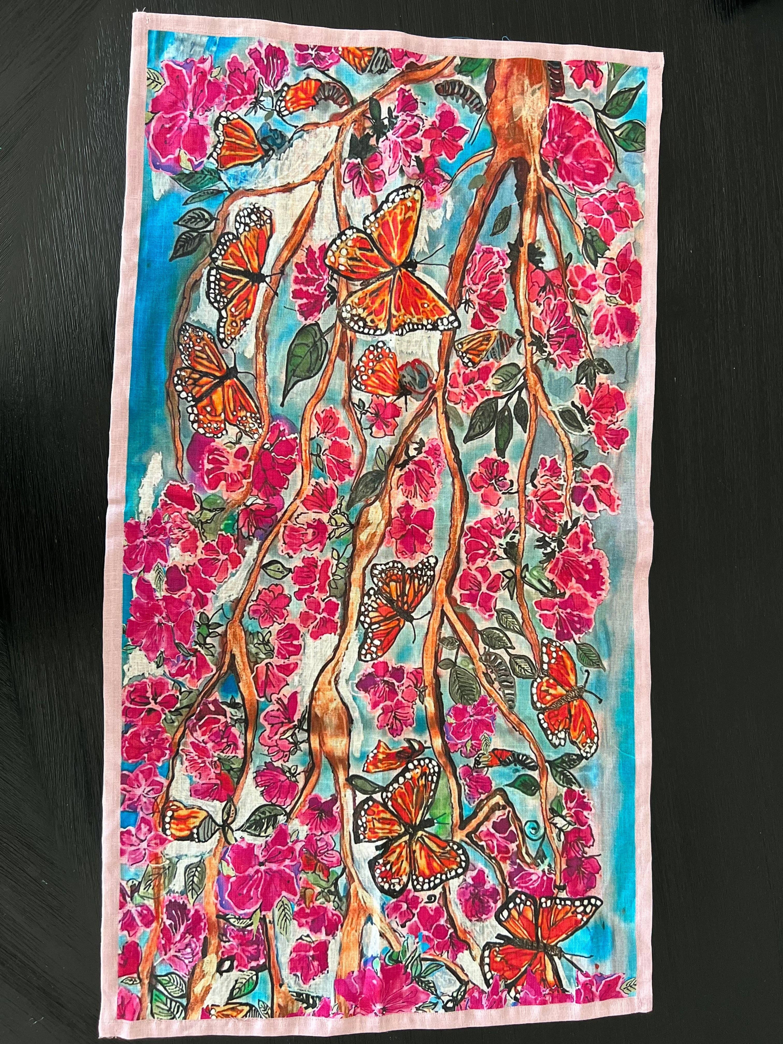 Love's Pure Light Scarves - Wholesale Tea Towel - D-407LTT EMERGE BUTTERFLY ARMY ORGANIC LINEN TEA TOWEL3