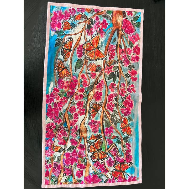 Love's Pure Light Scarves - Wholesale Tea Towel - D-407LTT EMERGE BUTTERFLY ARMY ORGANIC LINEN TEA TOWEL3