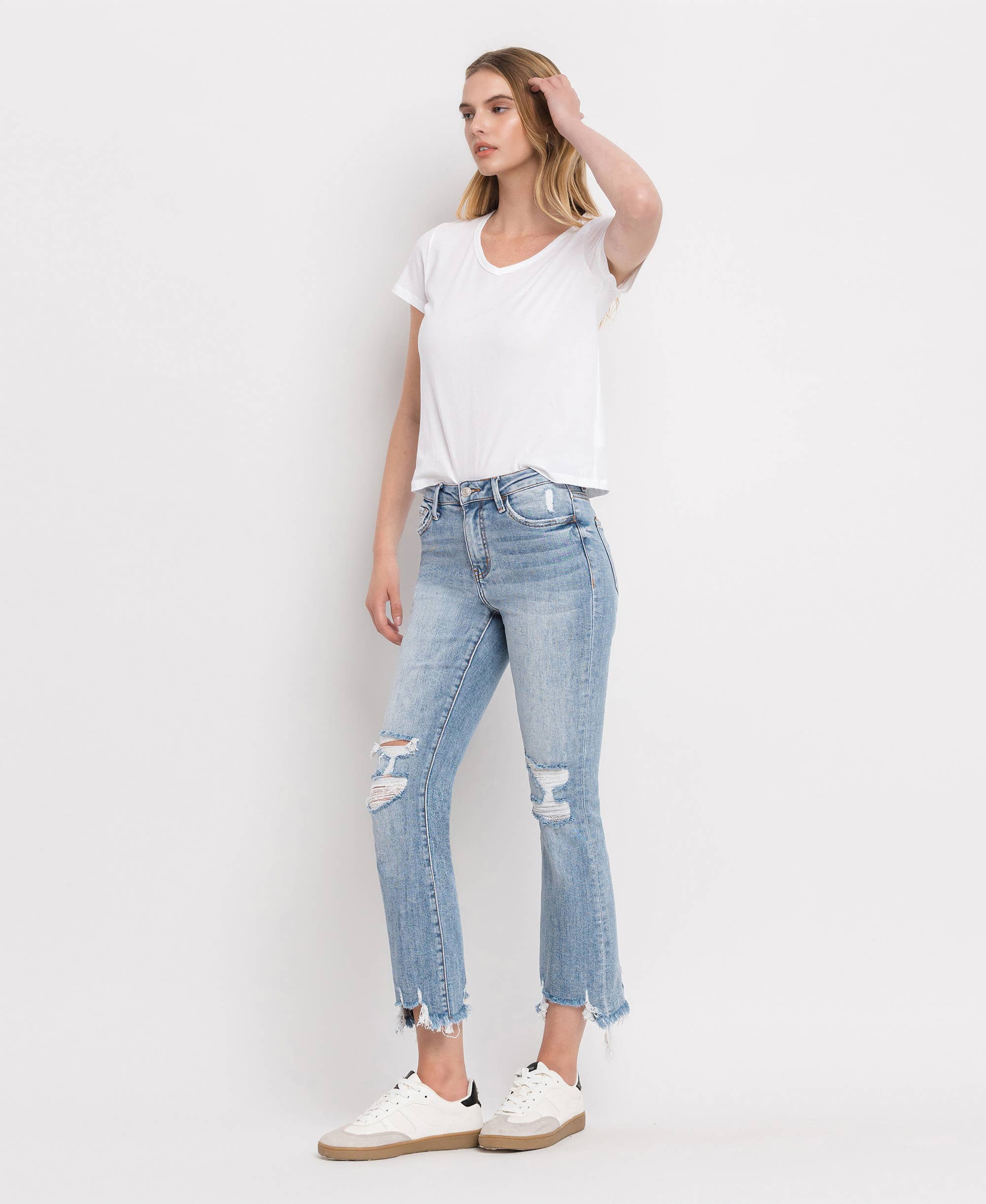 Handy HIGH RISE LIGHT WASH CROP FLARE JEANS LV1003 for wholesale on Faire9