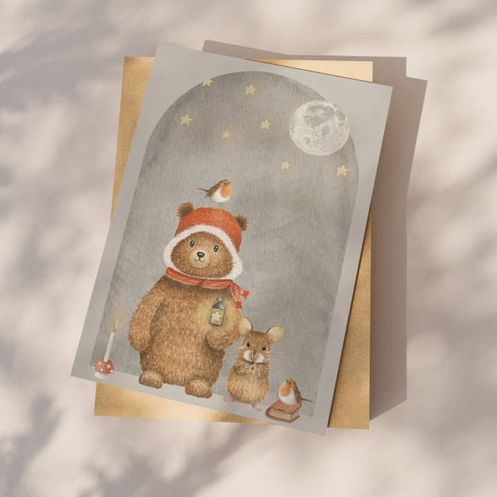 Appeloogje - Wholesale Everyday Greeting Card - Postcard bear with mouse1