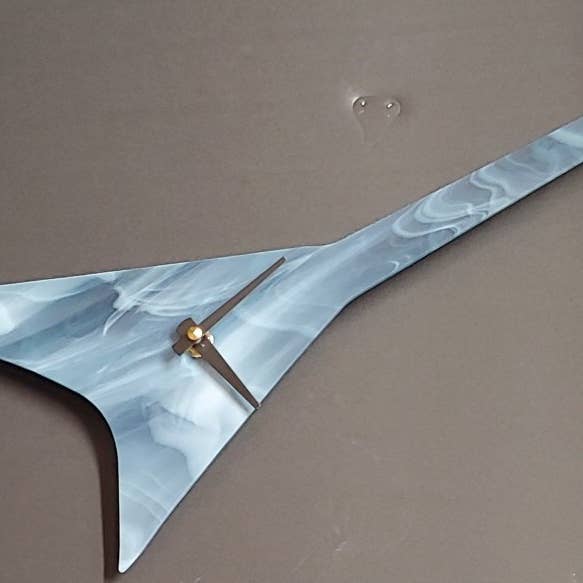 Art Glass Flying V Guitar Wall Clock - 15 x 6 for wholesale by Rocking The Clock