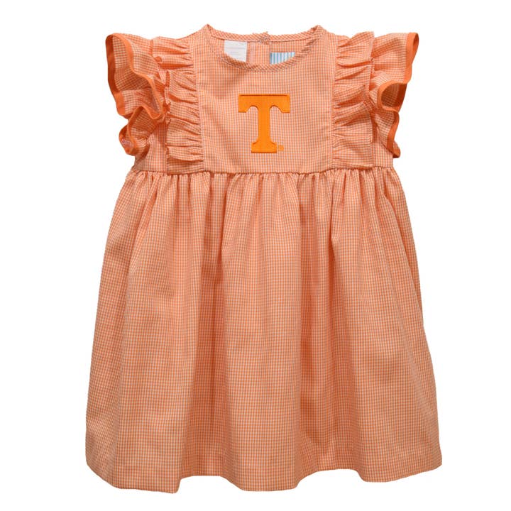 Vive La Fete - Wholesale Dress - Kids - Tennessee Vols Embroidered Orange Gingham Ruffle Dress