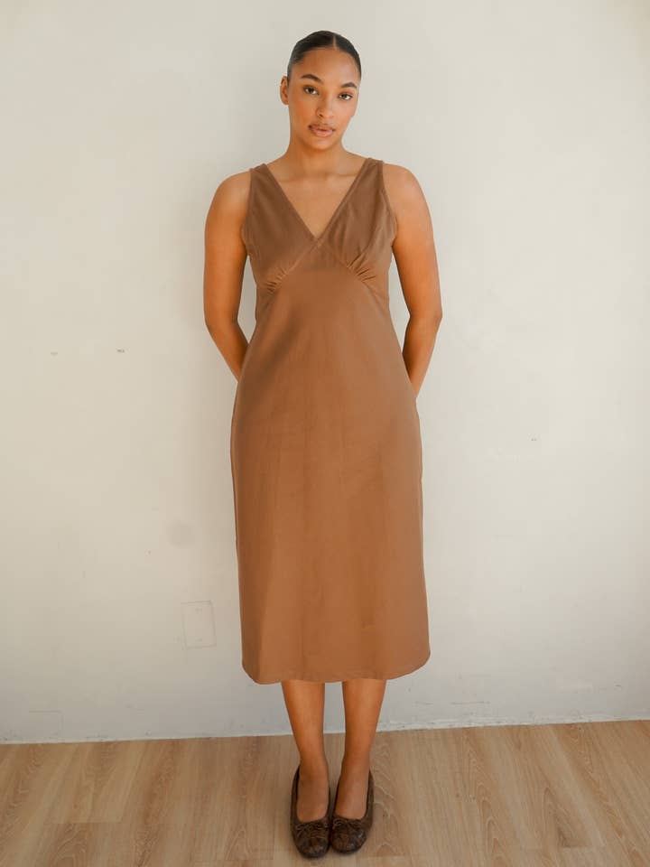 Organic Cotton Midi Slip Dress Toffee for wholesale by Wildflo Studio