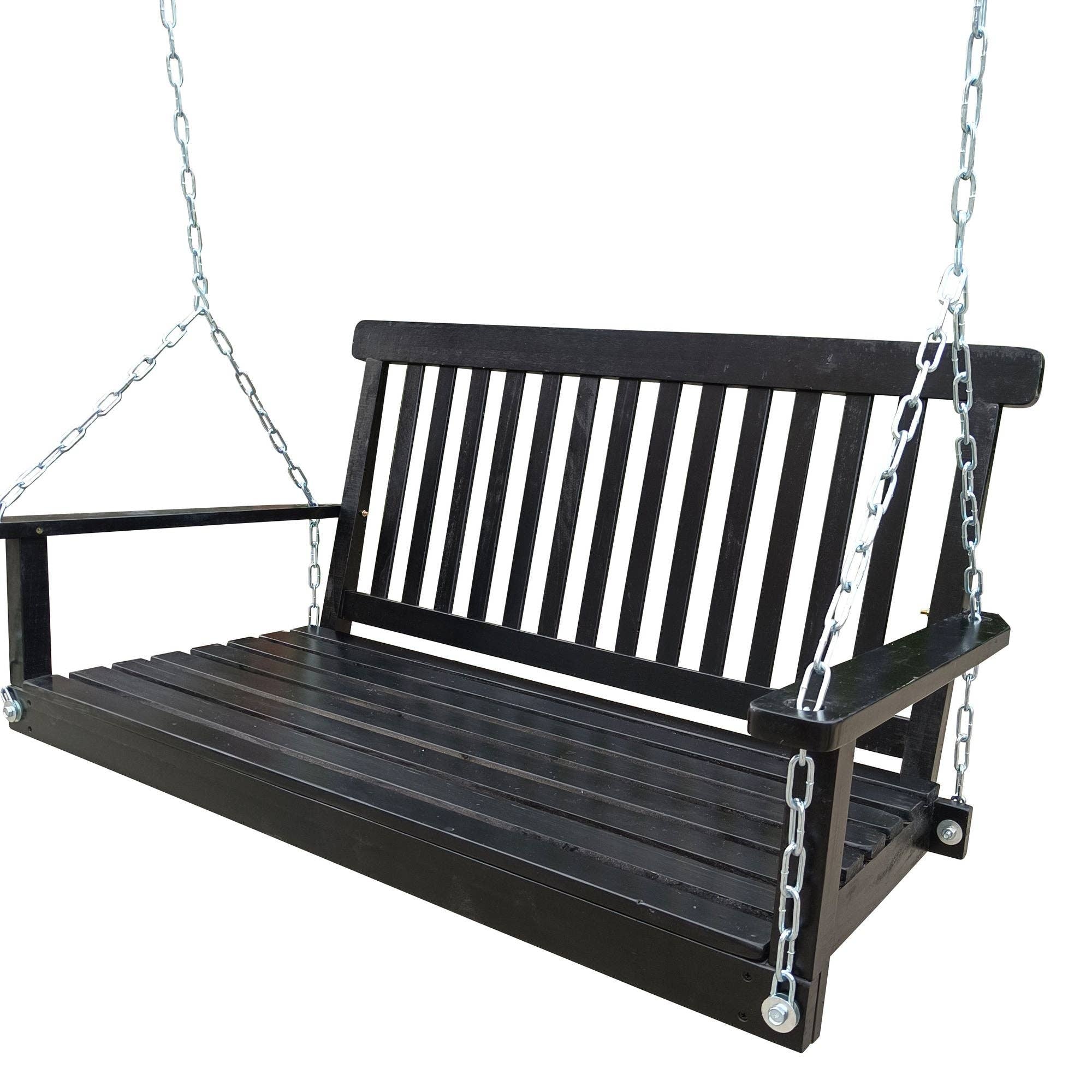 Front Porch Swing with Armrests;  Wood Bench Swing with Hanging Chains; for Outdoor Patio ; Garden Yard;  porch;  backyard;  or sunroom; Easy to Assemble; black for wholesale on Faire1