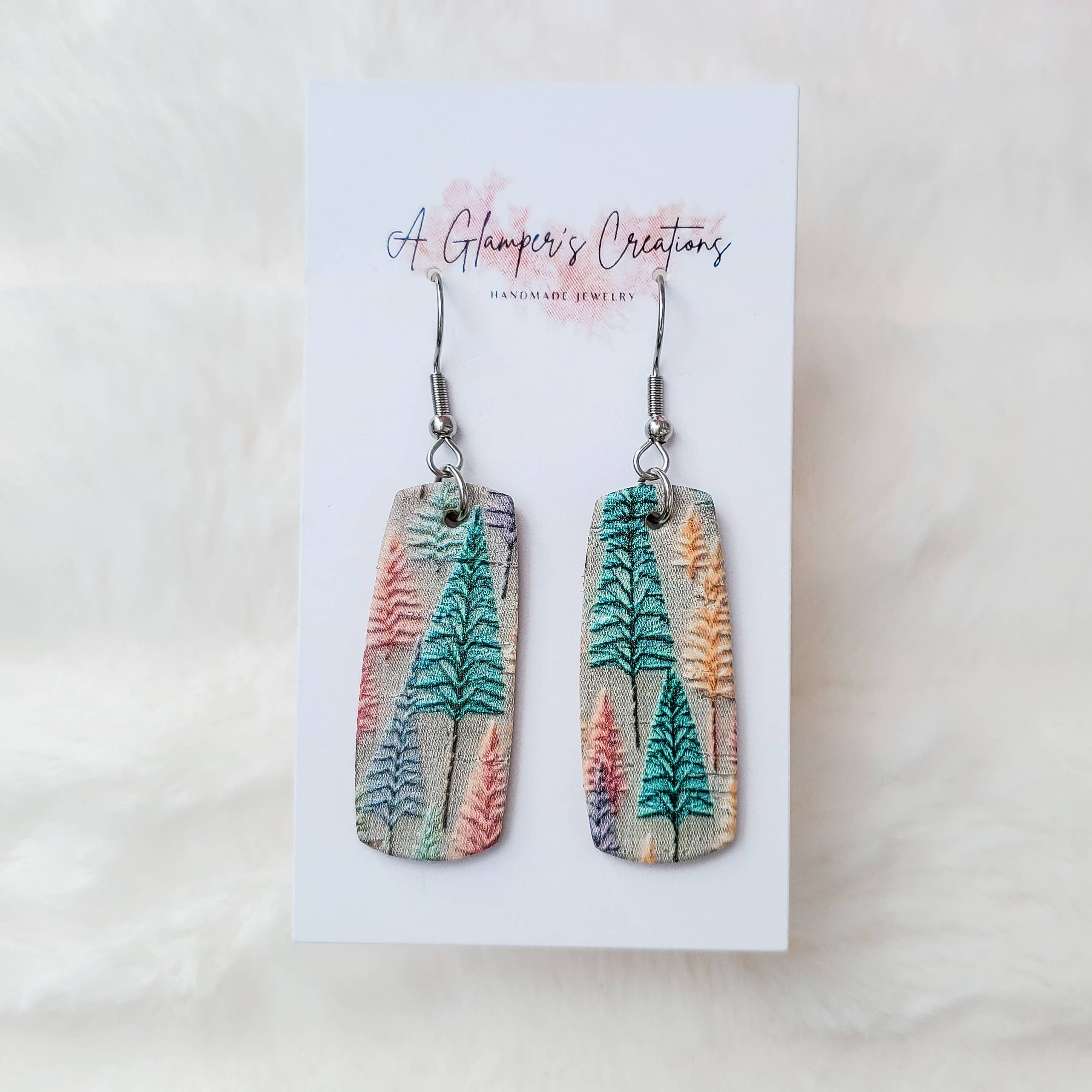 A Glamper's Creations LLC - Wholesale Dangle Earrings - Faux Embroidered Christmas Trees Mini Bar Leather Earrings2