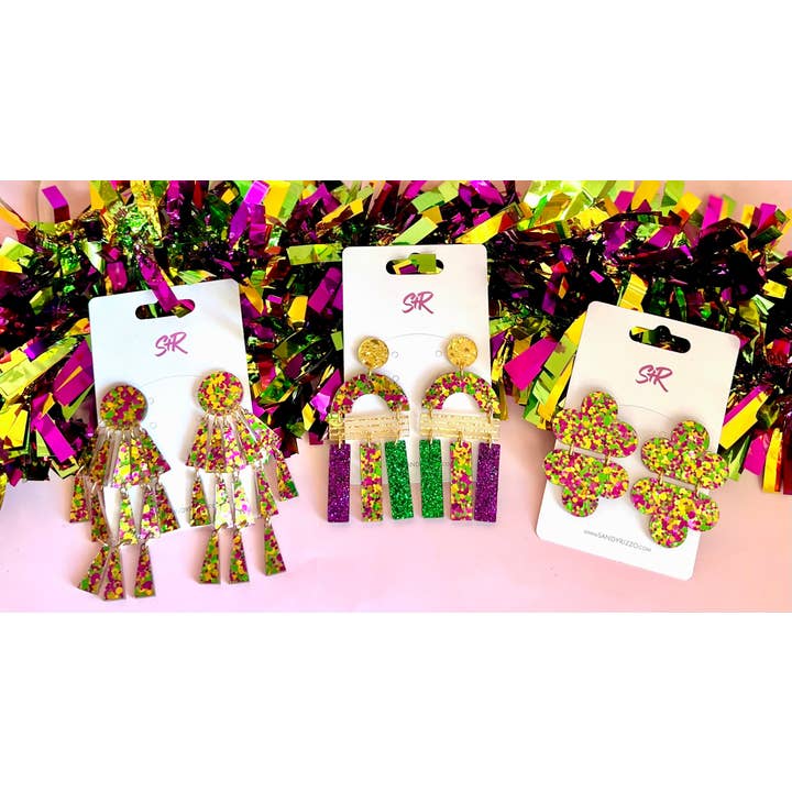 Sandy + Rizzo - Wholesale Dangle Earrings - Mardi Gras Jill1