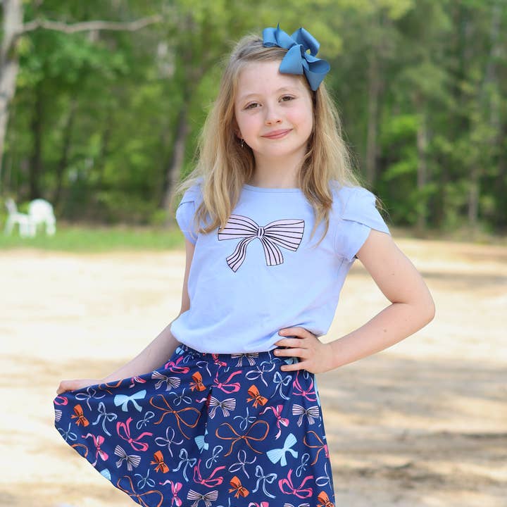 Girls Periwinkle Tulip-Sleeve Top & Bows Skort for wholesale by Millie Loves Lily