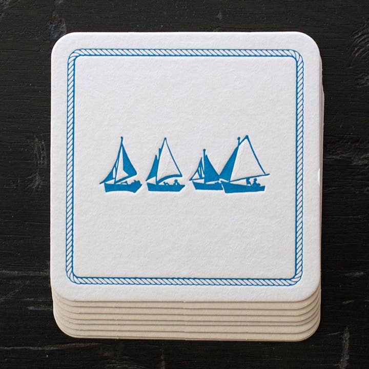 Sailboat Coasters: Marine Blue for wholesale by Ancesserie Letterpress