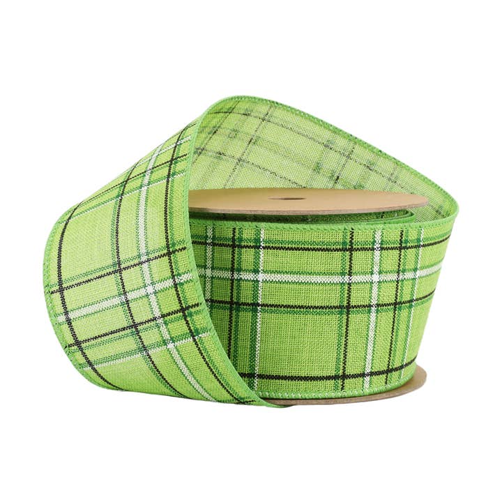Wired Ribbon | Green/Spring Plaid | 10 Yard Roll for wholesale by LA Ribbons Wholesale